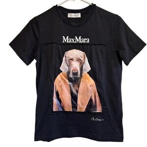 Max Mara Black Cotton Dog Portrait Graphic T Shirt Women's Size Medium